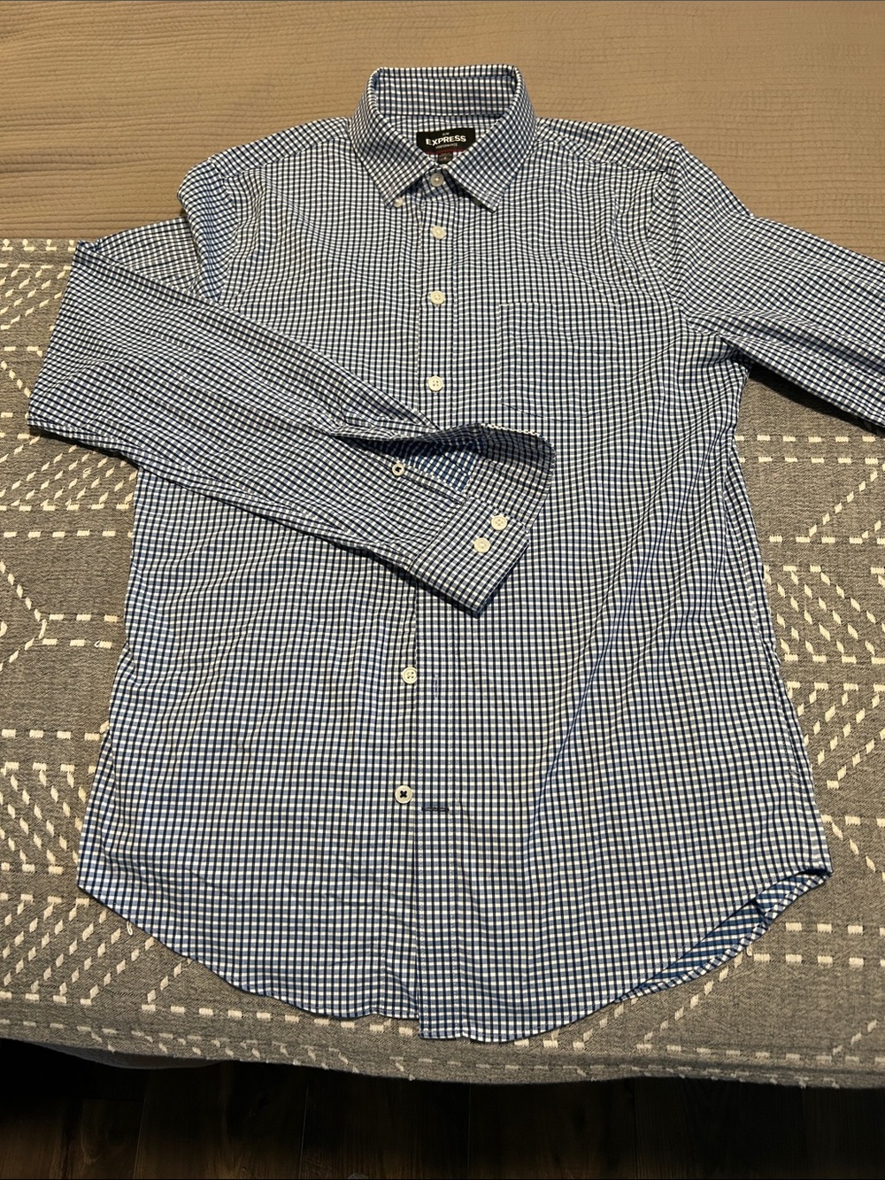 Express Blue & White Gingham Dress Shirt
